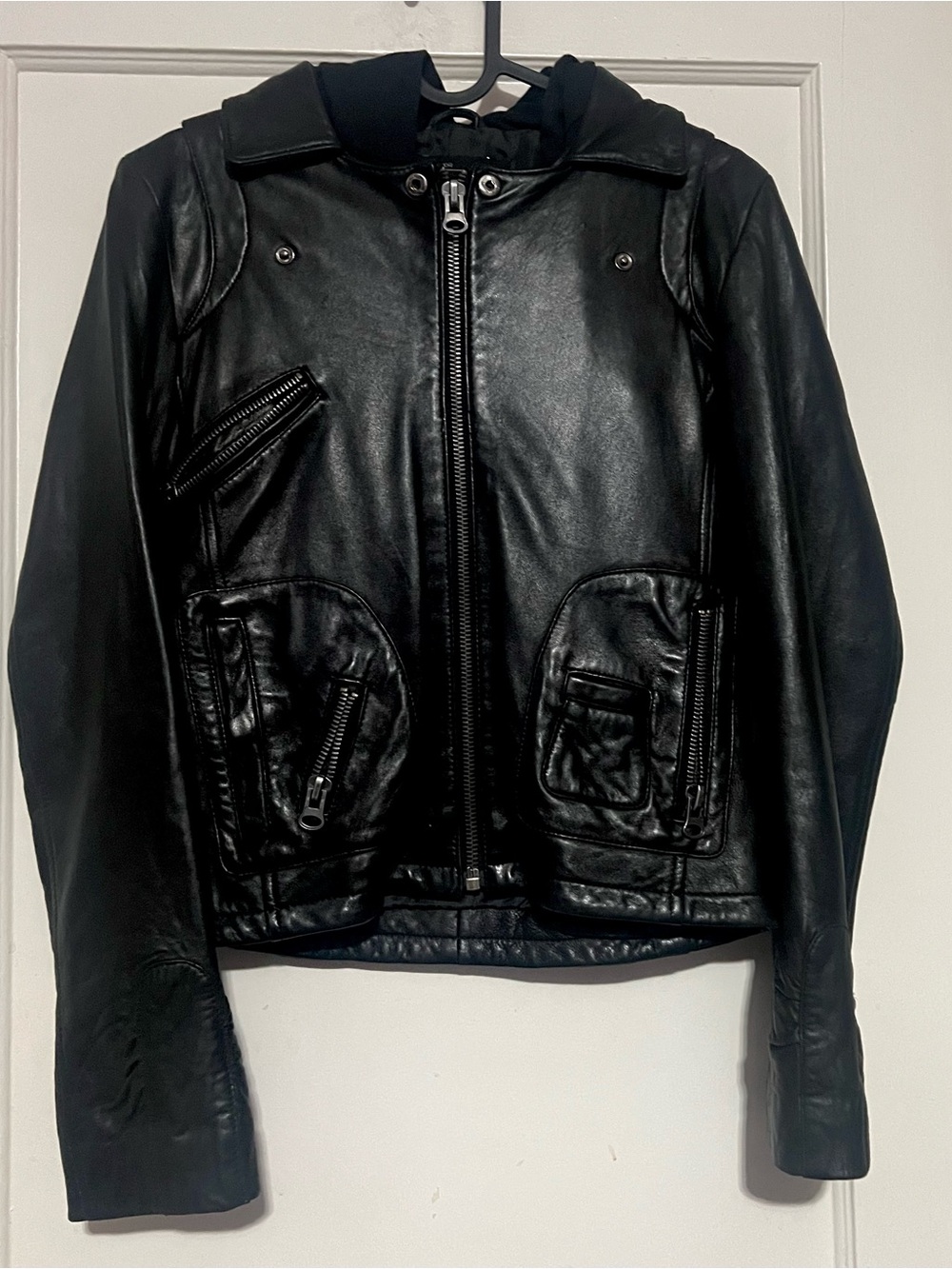 Urban Behavior Black Leather Jacket with Hood